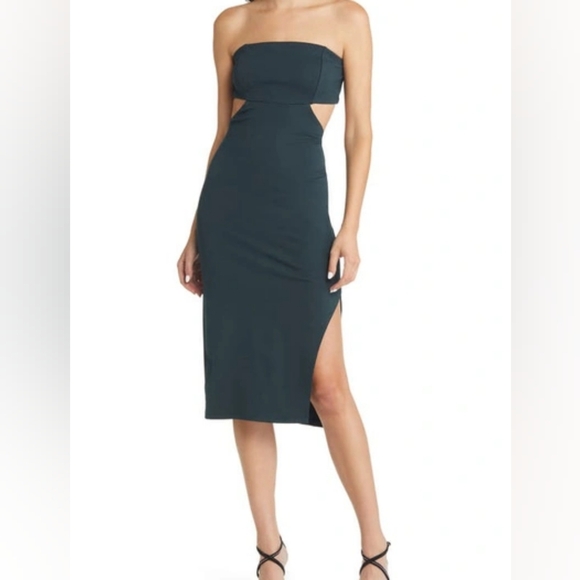 Socialite Dark Green Strapless Midi-Dress with Side Cut-outs, Size Medium - Picture 2 of 9